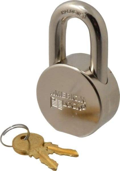 American Lock - 1-1/16" Shackle Clearance, Keyed Different AH10 Padlock - 7/16" Shackle Diam, Steel, with Satin Chrome, Triple Plated Finish - Top Tool & Supply