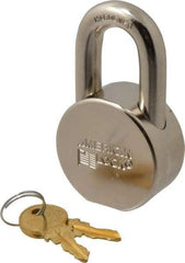 American Lock - 1-1/16" Shackle Clearance, Keyed Different AH10 Padlock - 7/16" Shackle Diam, Steel, with Satin Chrome, Triple Plated Finish - Top Tool & Supply