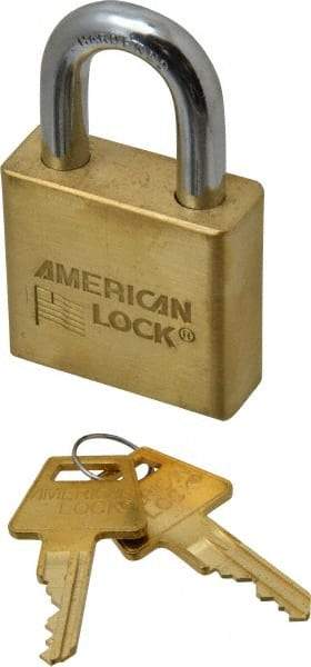 American Lock - 1-1/8" Shackle Clearance, Keyed Alike A5570 Padlock - 3/8" Shackle Diam, Steel & Brass, with Solid Extruded Brass Finish - Top Tool & Supply