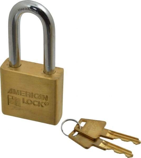 American Lock - 2" Shackle Clearance, Keyed Different A5571 Padlock - 3/8" Shackle Diam, Steel & Brass, with Solid Extruded Brass Finish - Top Tool & Supply