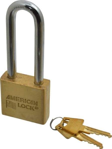 American Lock - 3" Shackle Clearance, Keyed Alike A5572 Padlock - 3/8" Shackle Diam, Steel & Brass, with Solid Extruded Brass Finish - Top Tool & Supply