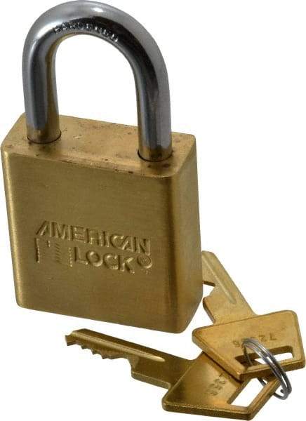 American Lock - 1-1/8" Shackle Clearance, Keyed Different A5560 Padlock - 5/16" Shackle Diam, Steel & Brass, with Solid Extruded Brass Finish - Top Tool & Supply