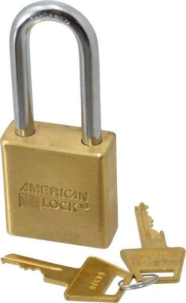 American Lock - 2" Shackle Clearance, Keyed Different A5561 Padlock - 5/16" Shackle Diam, Steel & Brass, with Solid Extruded Brass Finish - Top Tool & Supply