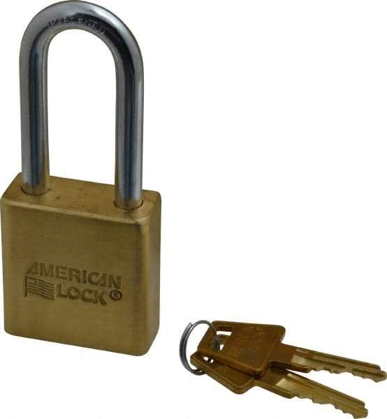 American Lock - 2" Shackle Clearance, Keyed Alike A5561 Padlock - 5/16" Shackle Diam, Steel & Brass, with Solid Extruded Brass Finish - Top Tool & Supply