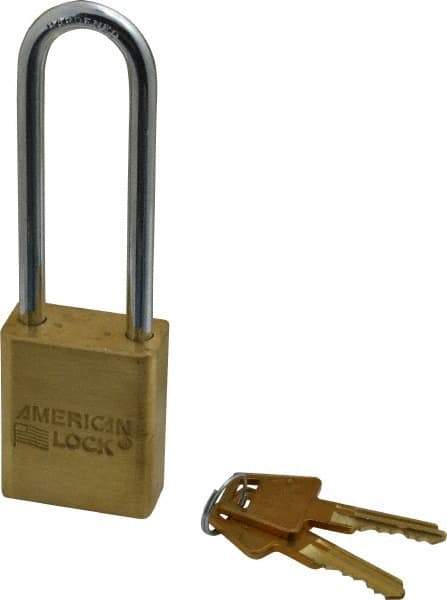 American Lock - 3" Shackle Clearance, Keyed Different A5532 Padlock - 1/4" Shackle Diam, Steel & Brass, with Solid Extruded Brass Finish - Top Tool & Supply