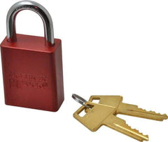 American Lock - Keyed Alike Conductive Lockout Padlock - 1" Shackle Clearance, 1/4" Shackle Diam, 1.8" Body Height x 1-1/2" Body Width, Red, 5 Pins - Top Tool & Supply