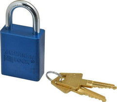 American Lock - Keyed Alike Conductive Lockout Padlock - 1" Shackle Clearance, 1/4" Shackle Diam, 1.8" Body Height x 1-1/2" Body Width, Blue, 5 Pins - Top Tool & Supply