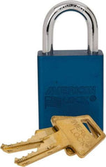 American Lock - Keyed Alike Conductive Lockout Padlock - 1" Shackle Clearance, 1/4" Shackle Diam, 1.8" Body Height x 1-1/2" Body Width, Blue, 5 Pins - Top Tool & Supply