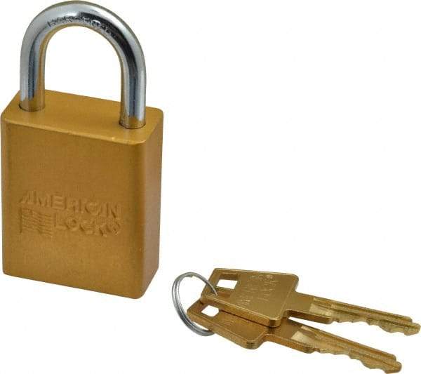 American Lock - Keyed Different Conductive Lockout Padlock - 1" Shackle Clearance, 1/4" Shackle Diam, 1.8" Body Height x 1-1/2" Body Width, Yellow, 5 Pins - Top Tool & Supply