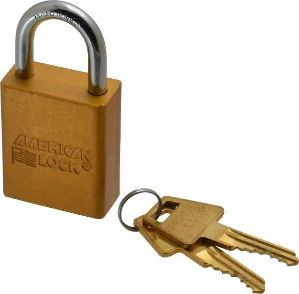 American Lock - Keyed Alike Conductive Lockout Padlock - 1" Shackle Clearance, 1/4" Shackle Diam, 1.8" Body Height x 1-1/2" Body Width, Yellow, 5 Pins - Top Tool & Supply