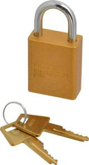 American Lock - Keyed Alike Conductive Lockout Padlock - 1" Shackle Clearance, 1/4" Shackle Diam, 1.8" Body Height x 1-1/2" Body Width, Yellow, 5 Pins - Top Tool & Supply