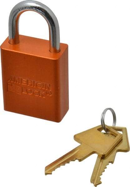 American Lock - Keyed Alike Conductive Lockout Padlock - 1" Shackle Clearance, 1/4" Shackle Diam, 1.8" Body Height x 1-1/2" Body Width, Orange, 5 Pins - Top Tool & Supply