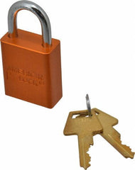 American Lock - Keyed Alike Conductive Lockout Padlock - 1" Shackle Clearance, 1/4" Shackle Diam, 1.8" Body Height x 1-1/2" Body Width, Orange, 5 Pins - Top Tool & Supply