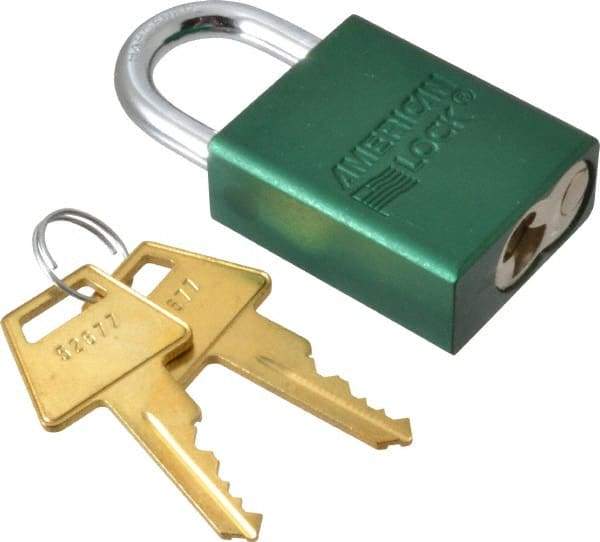 American Lock - Keyed Different Conductive Lockout Padlock - 1" Shackle Clearance, 1/4" Shackle Diam, 1.8" Body Height x 1-1/2" Body Width, Green, 5 Pins - Top Tool & Supply