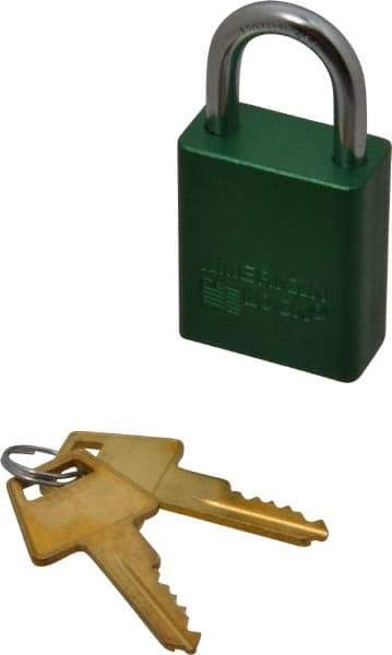 American Lock - Keyed Alike Conductive Lockout Padlock - 1" Shackle Clearance, 1/4" Shackle Diam, 1.8" Body Height x 1-1/2" Body Width, Green, 5 Pins - Top Tool & Supply