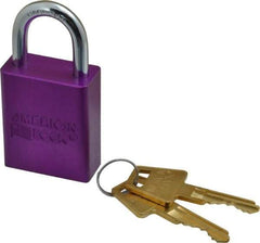 American Lock - Keyed Different Conductive Lockout Padlock - 1" Shackle Clearance, 1/4" Shackle Diam, 1.8" Body Height x 1-1/2" Body Width, Purple, 5 Pins - Top Tool & Supply