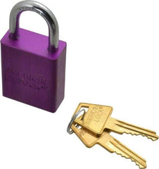 American Lock - Keyed Alike Conductive Lockout Padlock - 1" Shackle Clearance, 1/4" Shackle Diam, 1.8" Body Height x 1-1/2" Body Width, Purple, 5 Pins - Top Tool & Supply