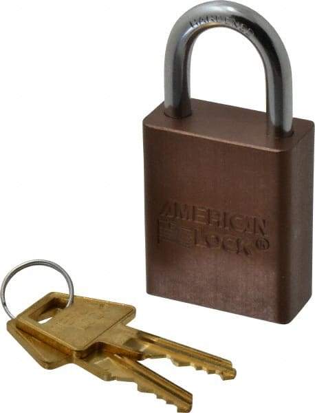 American Lock - Keyed Different Conductive Lockout Padlock - 1" Shackle Clearance, 1/4" Shackle Diam, 1.8" Body Height x 1-1/2" Body Width, Brown, 5 Pins - Top Tool & Supply