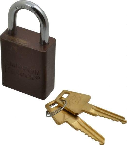 American Lock - Keyed Alike Conductive Lockout Padlock - 1" Shackle Clearance, 1/4" Shackle Diam, 1.8" Body Height x 1-1/2" Body Width, Brown, 5 Pins - Top Tool & Supply