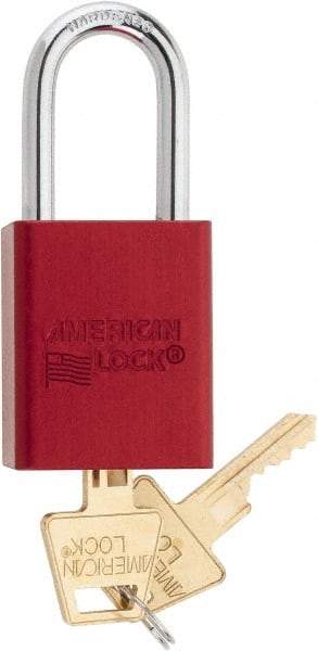 American Lock - Keyed Different Conductive Lockout Padlock - 1-1/2" Shackle Clearance, 1/4" Shackle Diam, 1.8" Body Height x 1-1/2" Body Width, Red, 5 Pins - Top Tool & Supply