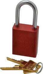 American Lock - Keyed Alike Conductive Lockout Padlock - 1-1/2" Shackle Clearance, 1/4" Shackle Diam, 1.8" Body Height x 1-1/2" Body Width, Red, 5 Pins - Top Tool & Supply