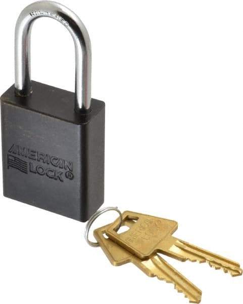 American Lock - Keyed Alike Conductive Lockout Padlock - 1-1/2" Shackle Clearance, 1/4" Shackle Diam, 1.8" Body Height x 1-1/2" Body Width, Black, 5 Pins - Top Tool & Supply