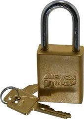 American Lock - Keyed Alike Conductive Lockout Padlock - 1-1/2" Shackle Clearance, 1/4" Shackle Diam, 1.8" Body Height x 1-1/2" Body Width, Yellow, 5 Pins - Top Tool & Supply