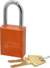 American Lock - Keyed Different Conductive Lockout Padlock - 1-1/2" Shackle Clearance, 1/4" Shackle Diam, 1.8" Body Height x 1-1/2" Body Width, Orange, 5 Pins - Top Tool & Supply