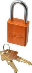 American Lock - Keyed Alike Conductive Lockout Padlock - 1-1/2" Shackle Clearance, 1/4" Shackle Diam, 1.8" Body Height x 1-1/2" Body Width, Orange, 5 Pins - Top Tool & Supply