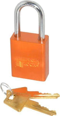 American Lock - Keyed Alike Conductive Lockout Padlock - 1-1/2" Shackle Clearance, 1/4" Shackle Diam, 1.8" Body Height x 1-1/2" Body Width, Orange, 5 Pins - Top Tool & Supply