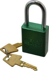 American Lock - Keyed Different Conductive Lockout Padlock - 1-1/2" Shackle Clearance, 1/4" Shackle Diam, 1.8" Body Height x 1-1/2" Body Width, Green, 5 Pins - Top Tool & Supply