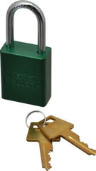 American Lock - Keyed Alike Conductive Lockout Padlock - 1-1/2" Shackle Clearance, 1/4" Shackle Diam, 1.8" Body Height x 1-1/2" Body Width, Green, 5 Pins - Top Tool & Supply