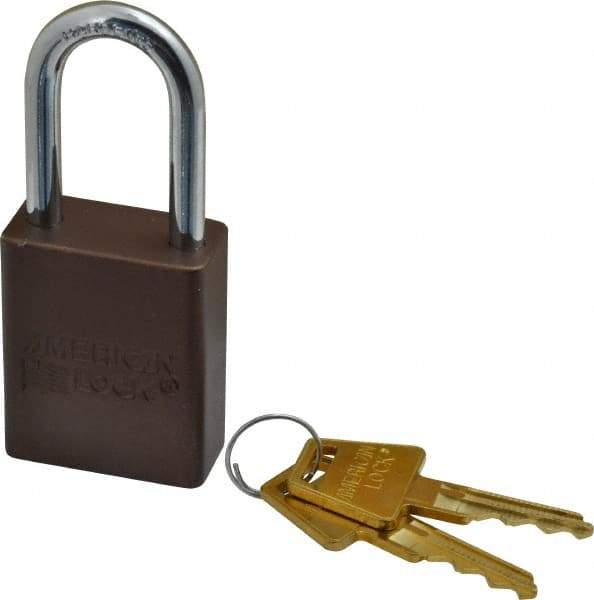 American Lock - Keyed Different Conductive Lockout Padlock - 1-1/2" Shackle Clearance, 1/4" Shackle Diam, 1.8" Body Height x 1-1/2" Body Width, Brown, 5 Pins - Top Tool & Supply