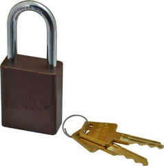 American Lock - Keyed Different Conductive Lockout Padlock - 1-1/2" Shackle Clearance, 1/4" Shackle Diam, 1.8" Body Height x 1-1/2" Body Width, Brown, 5 Pins - Top Tool & Supply