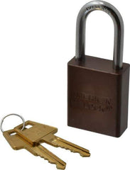 American Lock - Keyed Alike Conductive Lockout Padlock - 1-1/2" Shackle Clearance, 1/4" Shackle Diam, 1.8" Body Height x 1-1/2" Body Width, Brown, 5 Pins - Top Tool & Supply