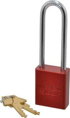 American Lock - Keyed Different Conductive Lockout Padlock - 3" Shackle Clearance, 1/4" Shackle Diam, 1.8" Body Height x 1-1/2" Body Width, Red, 5 Pins - Top Tool & Supply