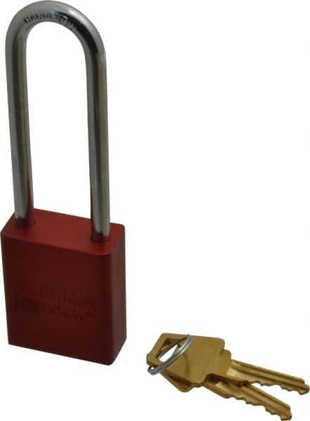 American Lock - Keyed Alike Conductive Lockout Padlock - 3" Shackle Clearance, 1/4" Shackle Diam, 1.8" Body Height x 1-1/2" Body Width, Red, 5 Pins - Top Tool & Supply