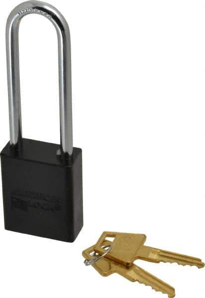 American Lock - Keyed Alike Conductive Lockout Padlock - 3" Shackle Clearance, 1/4" Shackle Diam, 1.8" Body Height x 1-1/2" Body Width, Black, 5 Pins - Top Tool & Supply