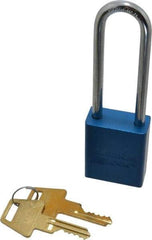 American Lock - Keyed Different Conductive Lockout Padlock - 3" Shackle Clearance, 1/4" Shackle Diam, 1.8" Body Height x 1-1/2" Body Width, Blue, 5 Pins - Top Tool & Supply