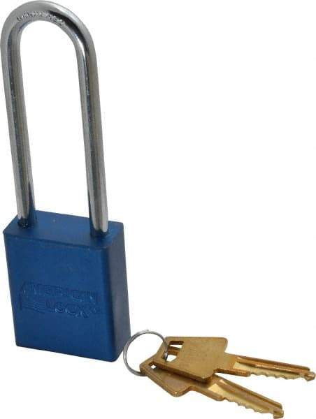 American Lock - Keyed Alike Conductive Lockout Padlock - 3" Shackle Clearance, 1/4" Shackle Diam, 1.8" Body Height x 1-1/2" Body Width, Blue, 5 Pins - Top Tool & Supply