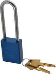 American Lock - Keyed Alike Conductive Lockout Padlock - 3" Shackle Clearance, 1/4" Shackle Diam, 1.8" Body Height x 1-1/2" Body Width, Blue, 5 Pins - Top Tool & Supply