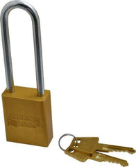 American Lock - Keyed Alike Conductive Lockout Padlock - 3" Shackle Clearance, 1/4" Shackle Diam, 1.8" Body Height x 1-1/2" Body Width, Yellow, 5 Pins - Top Tool & Supply