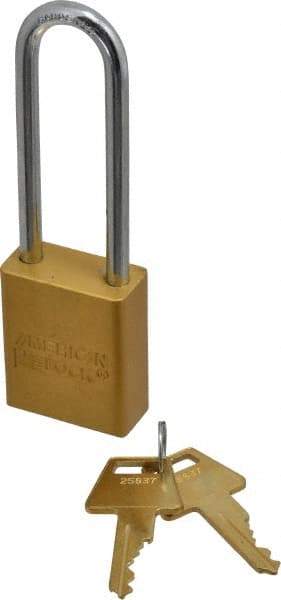 American Lock - Keyed Alike Conductive Lockout Padlock - 3" Shackle Clearance, 1/4" Shackle Diam, 1.8" Body Height x 1-1/2" Body Width, Yellow, 5 Pins - Top Tool & Supply