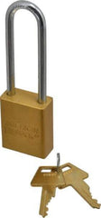 American Lock - Keyed Alike Conductive Lockout Padlock - 3" Shackle Clearance, 1/4" Shackle Diam, 1.8" Body Height x 1-1/2" Body Width, Yellow, 5 Pins - Top Tool & Supply