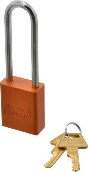 American Lock - Keyed Different Conductive Lockout Padlock - 3" Shackle Clearance, 1/4" Shackle Diam, 1.8" Body Height x 1-1/2" Body Width, Orange, 5 Pins - Top Tool & Supply