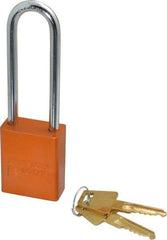 American Lock - Keyed Alike Conductive Lockout Padlock - 3" Shackle Clearance, 1/4" Shackle Diam, 1.8" Body Height x 1-1/2" Body Width, Orange, 5 Pins - Top Tool & Supply