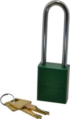 American Lock - Keyed Different Conductive Lockout Padlock - 3" Shackle Clearance, 1/4" Shackle Diam, 1.8" Body Height x 1-1/2" Body Width, Green, 5 Pins - Top Tool & Supply