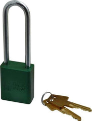 American Lock - Keyed Alike Conductive Lockout Padlock - 3" Shackle Clearance, 1/4" Shackle Diam, 1.8" Body Height x 1-1/2" Body Width, Green, 5 Pins - Top Tool & Supply