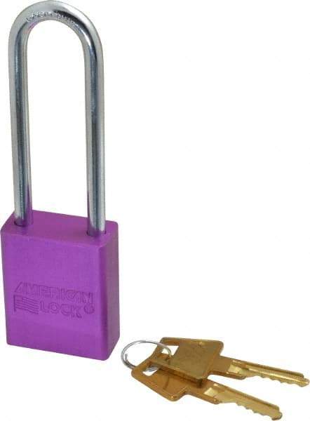 American Lock - Keyed Different Conductive Lockout Padlock - 3" Shackle Clearance, 1/4" Shackle Diam, 1.8" Body Height x 1-1/2" Body Width, Purple, 5 Pins - Top Tool & Supply