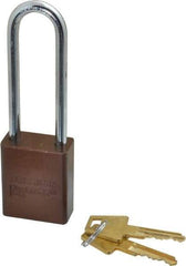 American Lock - Keyed Alike Conductive Lockout Padlock - 3" Shackle Clearance, 1/4" Shackle Diam, 1.8" Body Height x 1-1/2" Body Width, Brown, 5 Pins - Top Tool & Supply